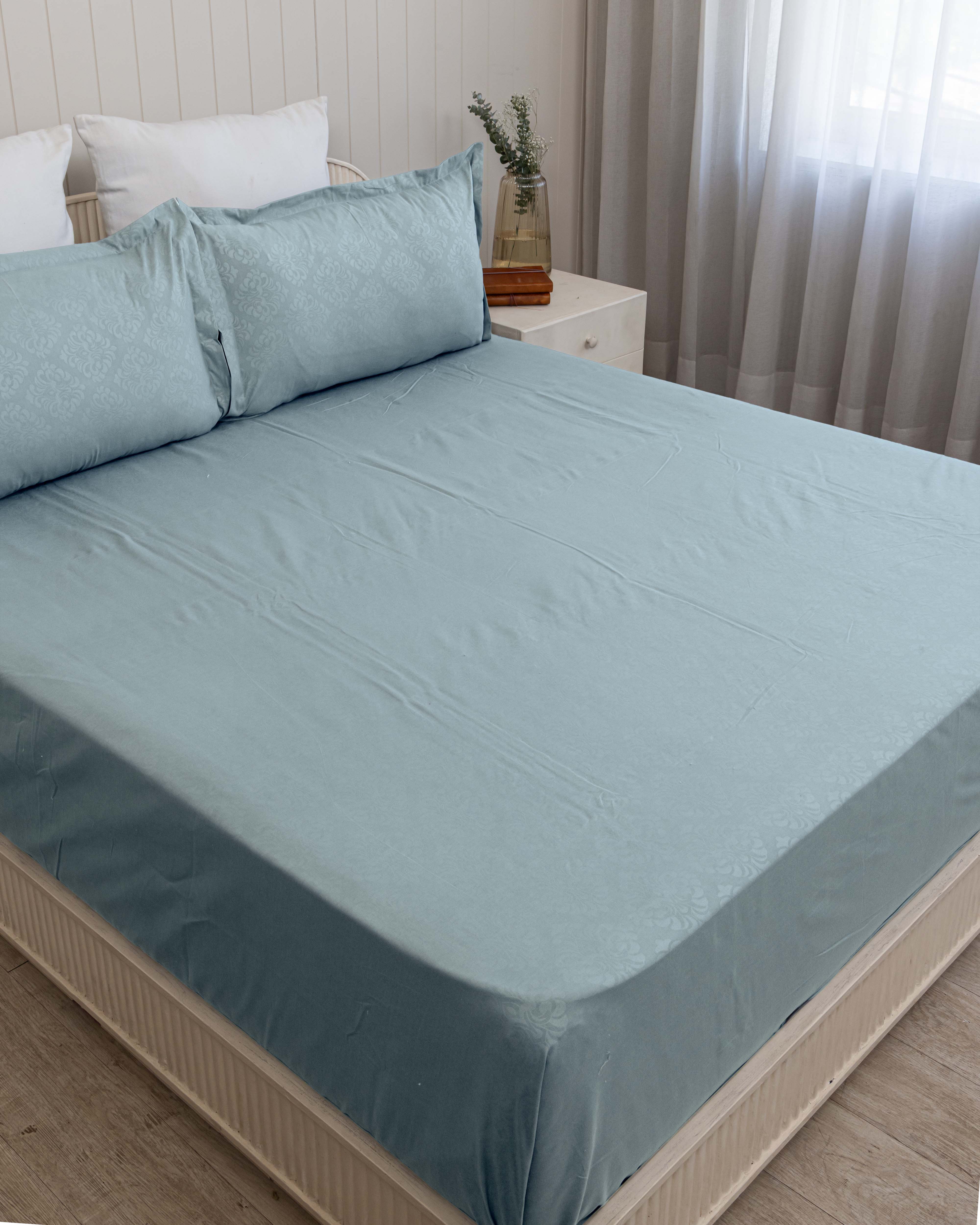 Oceanic Mist King Size Embossed Bedsheet