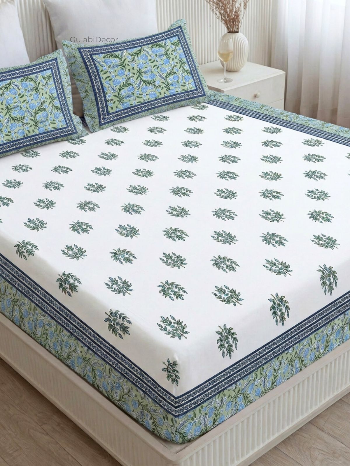 Botanical Tree Forest Green Pure Cotton King Size Bedsheet