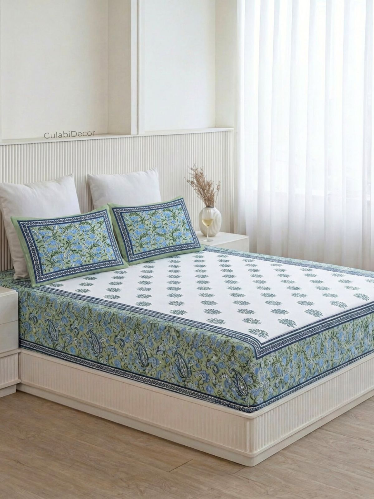 Botanical Tree Forest Green Pure Cotton King Size Bedsheet