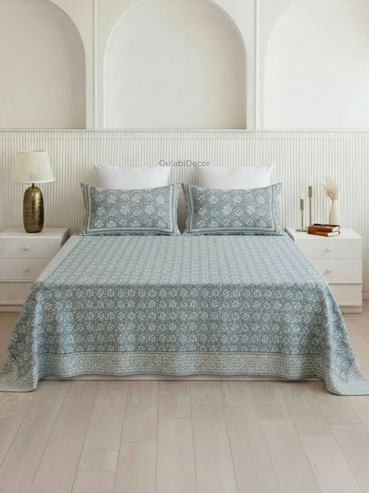 Lotus Bloom Seafoam Teal Pure Cotton King Size Bedsheet