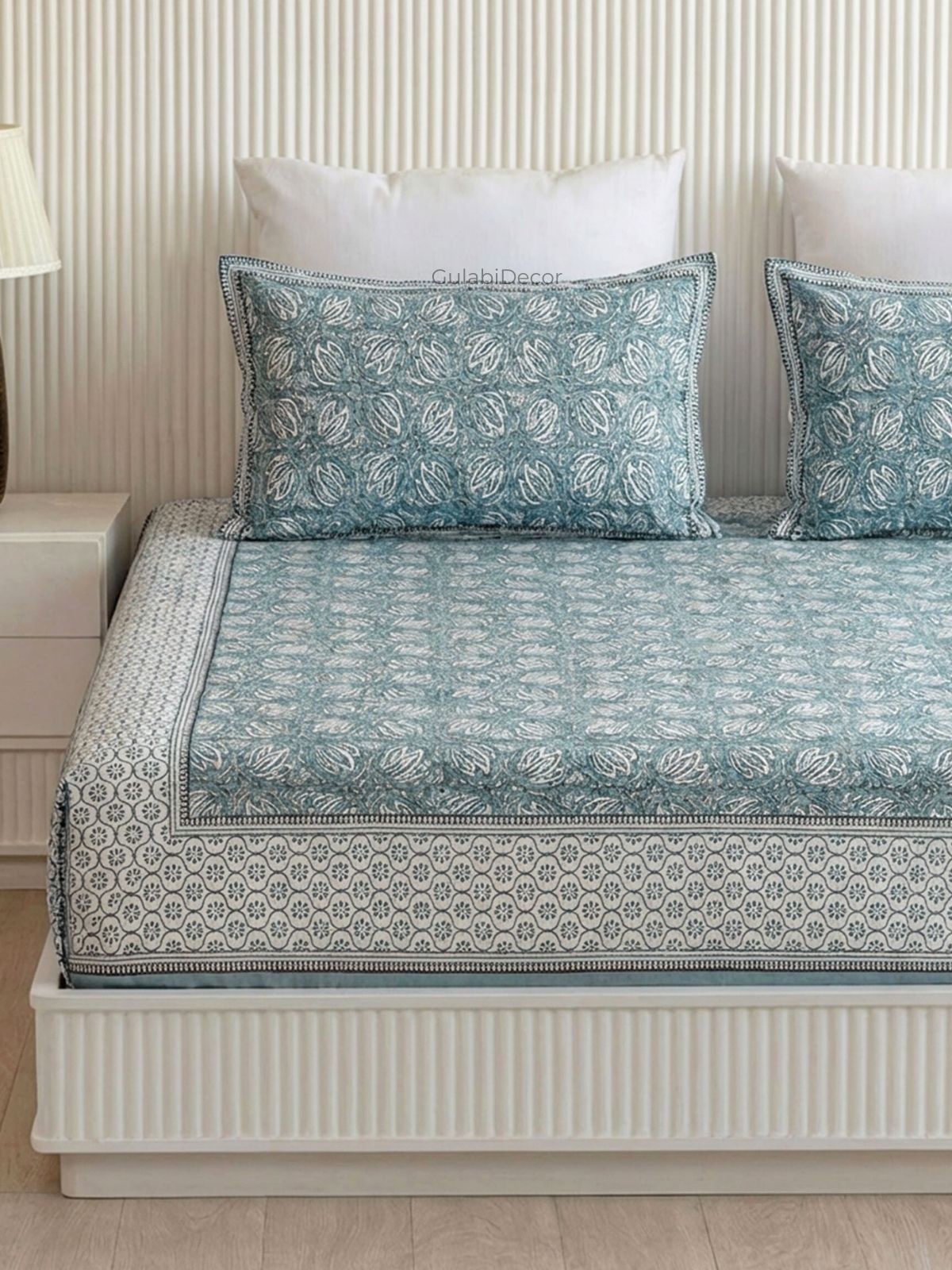 Lotus Bloom Seafoam Teal Pure Cotton King Size Bedsheet
