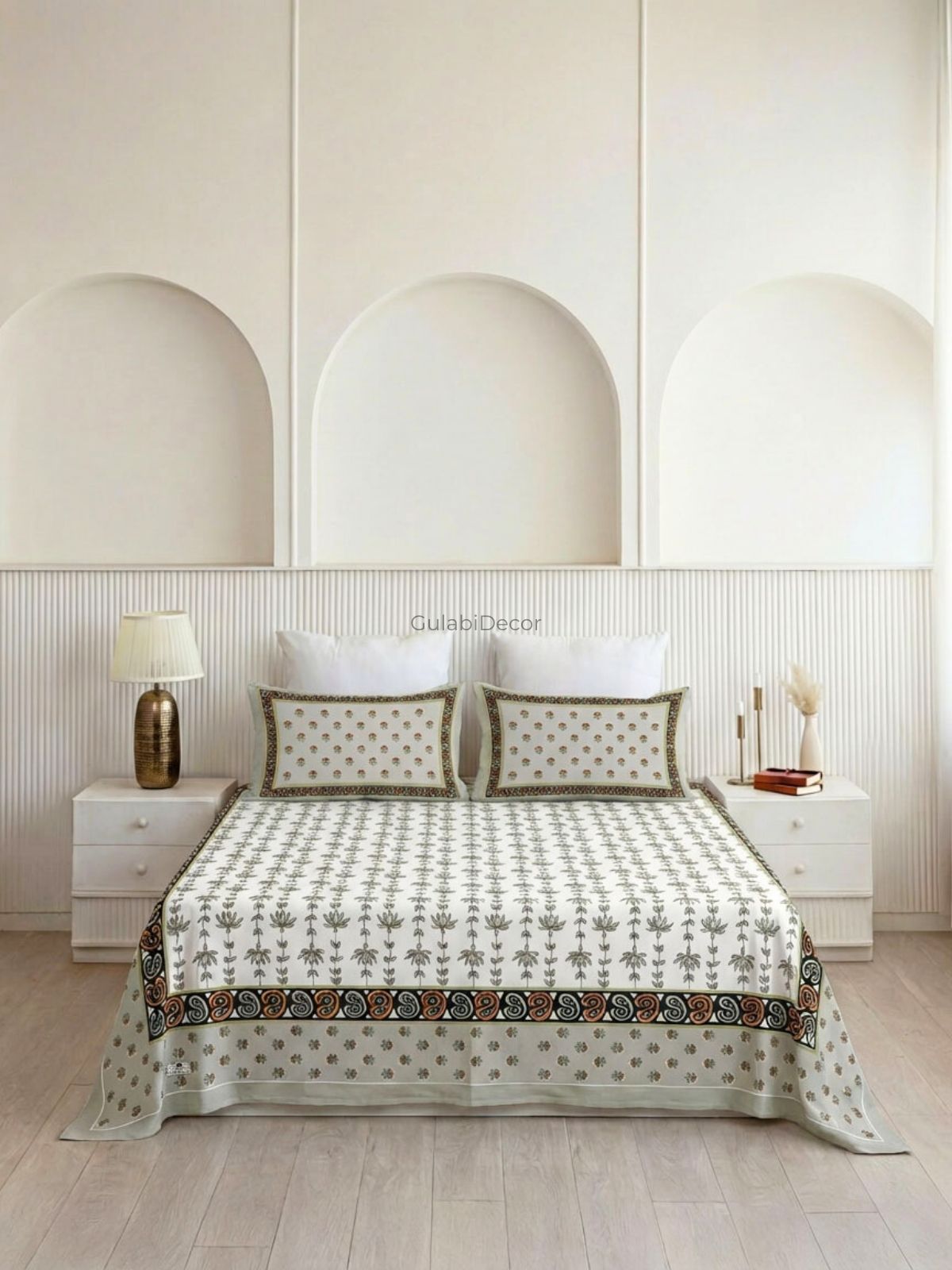 Minimalist Stem Olive Green Pure Cotton King Size Bedsheet