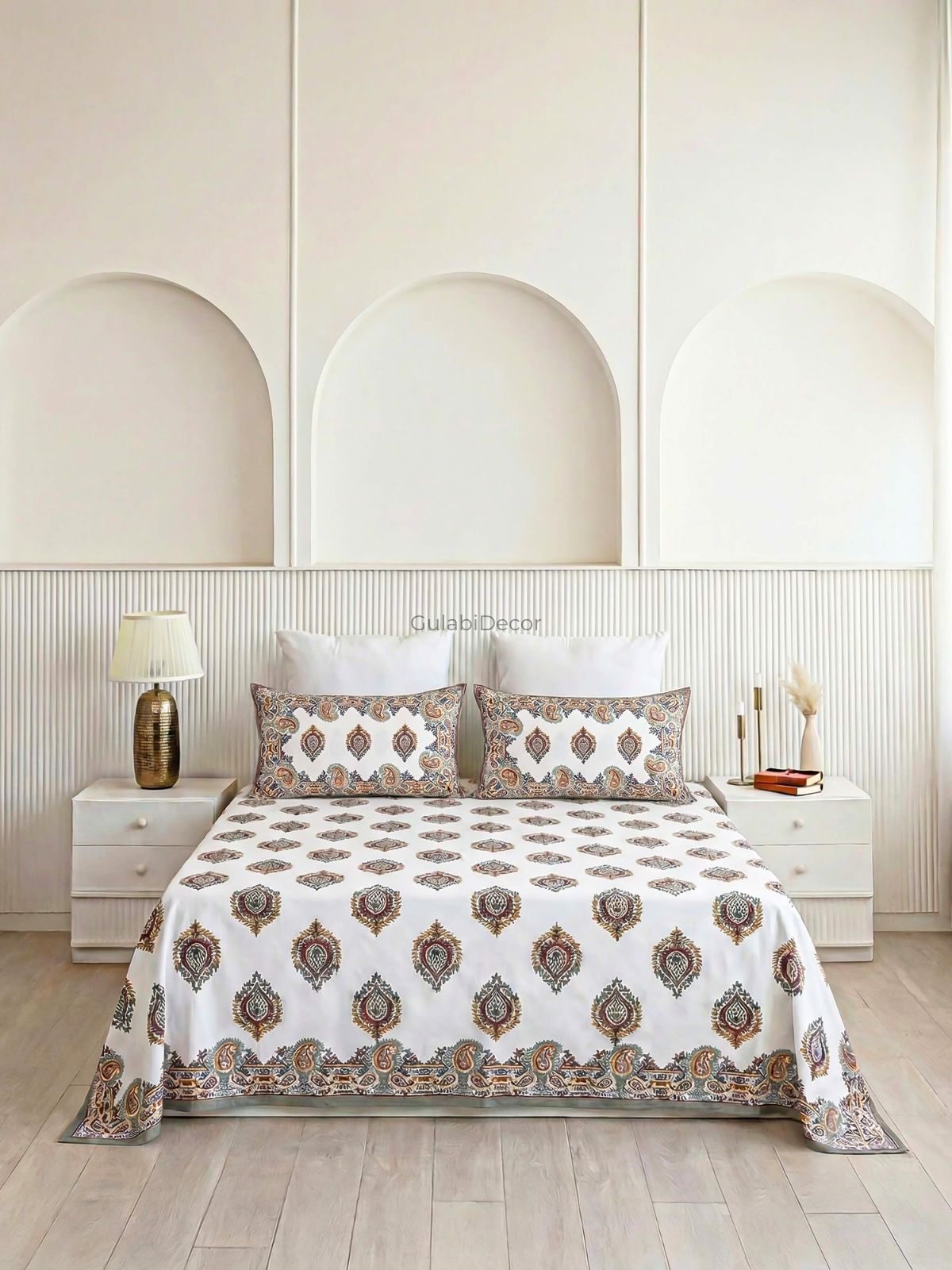 Ethnic Paisley Buta Indigo & Rust Pure Cotton Super King Size Bedsheet