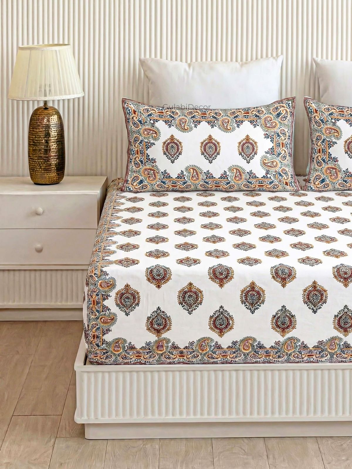 Ethnic Paisley Buta Indigo & Rust Pure Cotton Super King Size Bedsheet