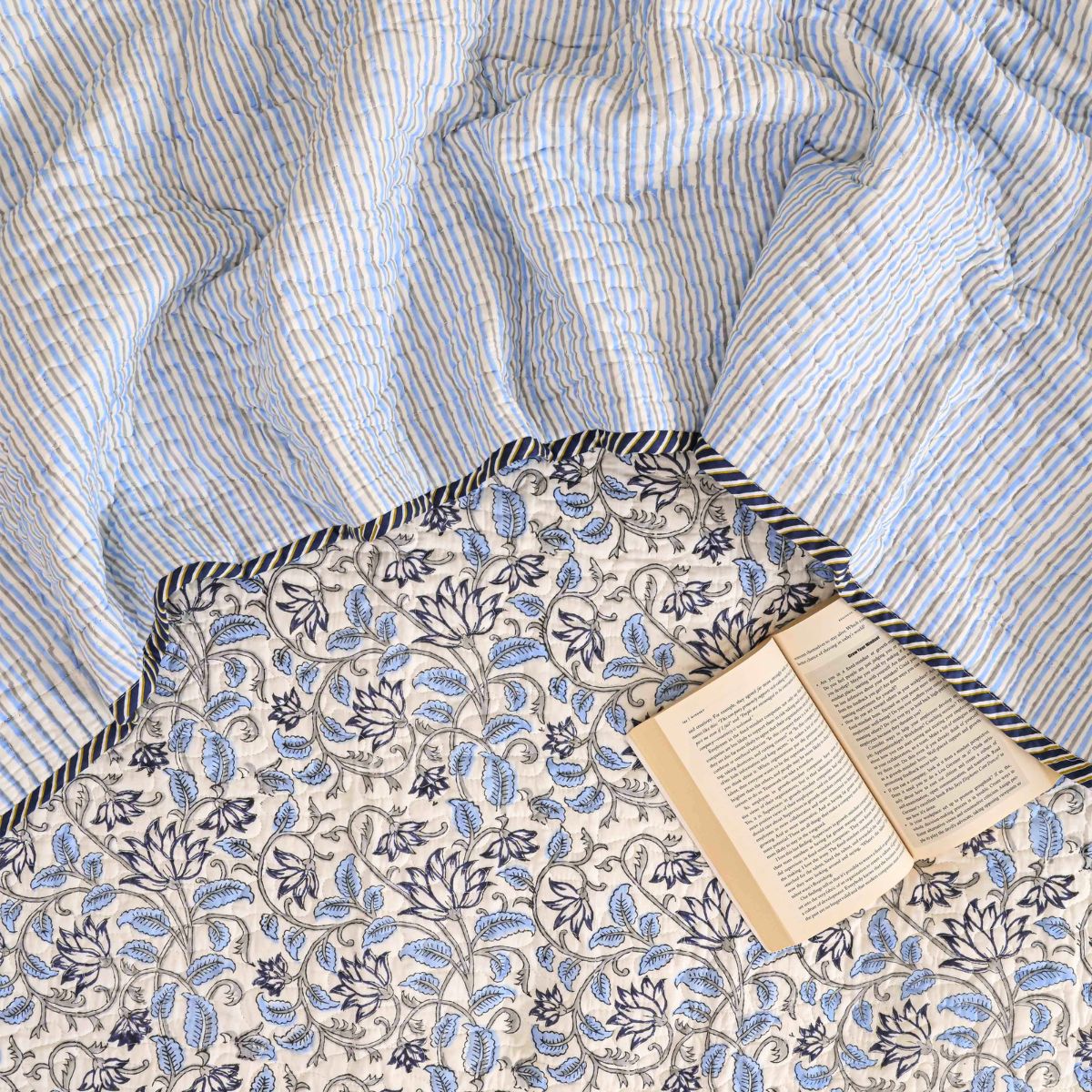 The Royal Indigo Cypress Heritage Block-Printed Cotton Bedspread with 2 Pillow Covers