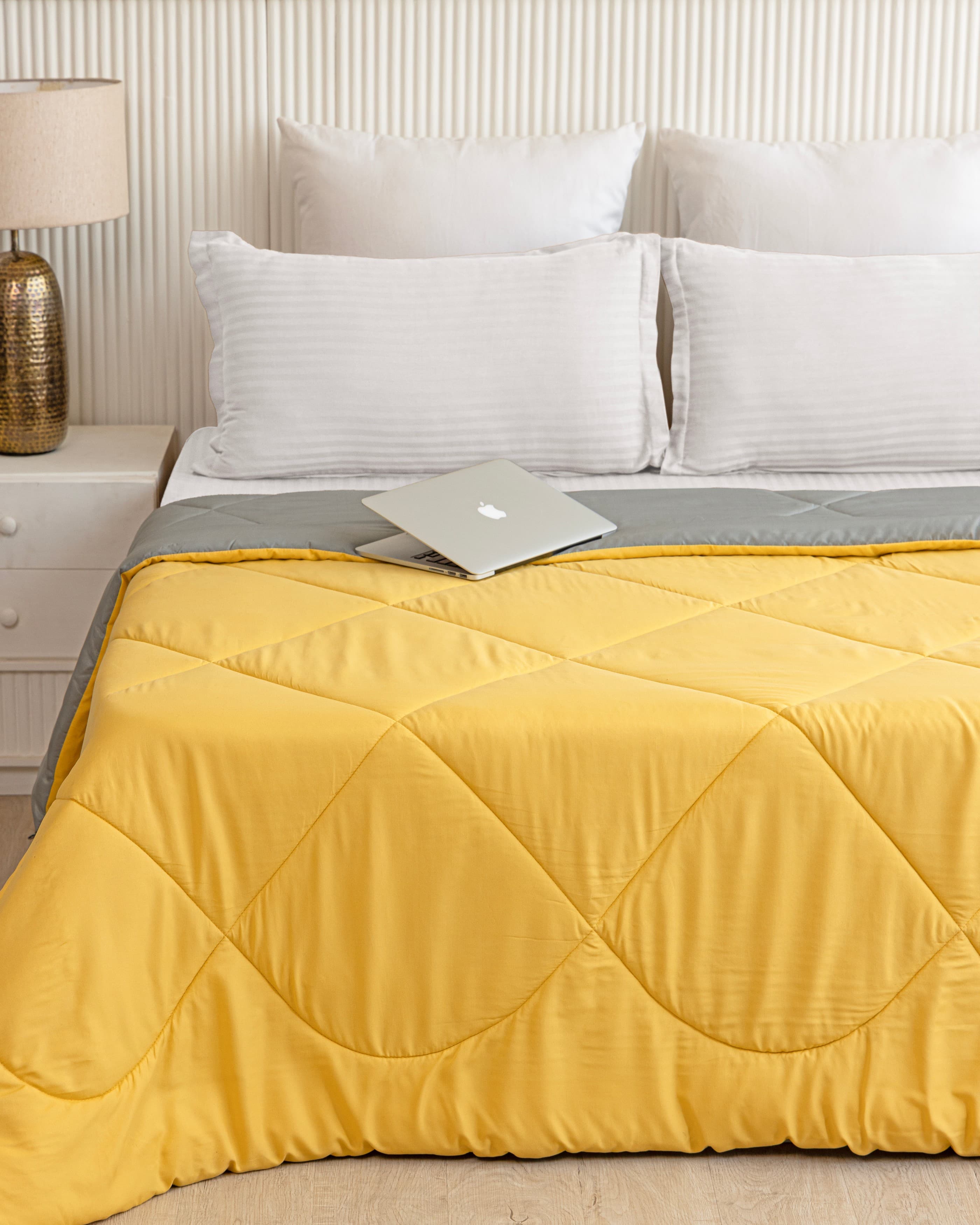 Mango Yellow & Light Grey Reversible Duvet Comforter