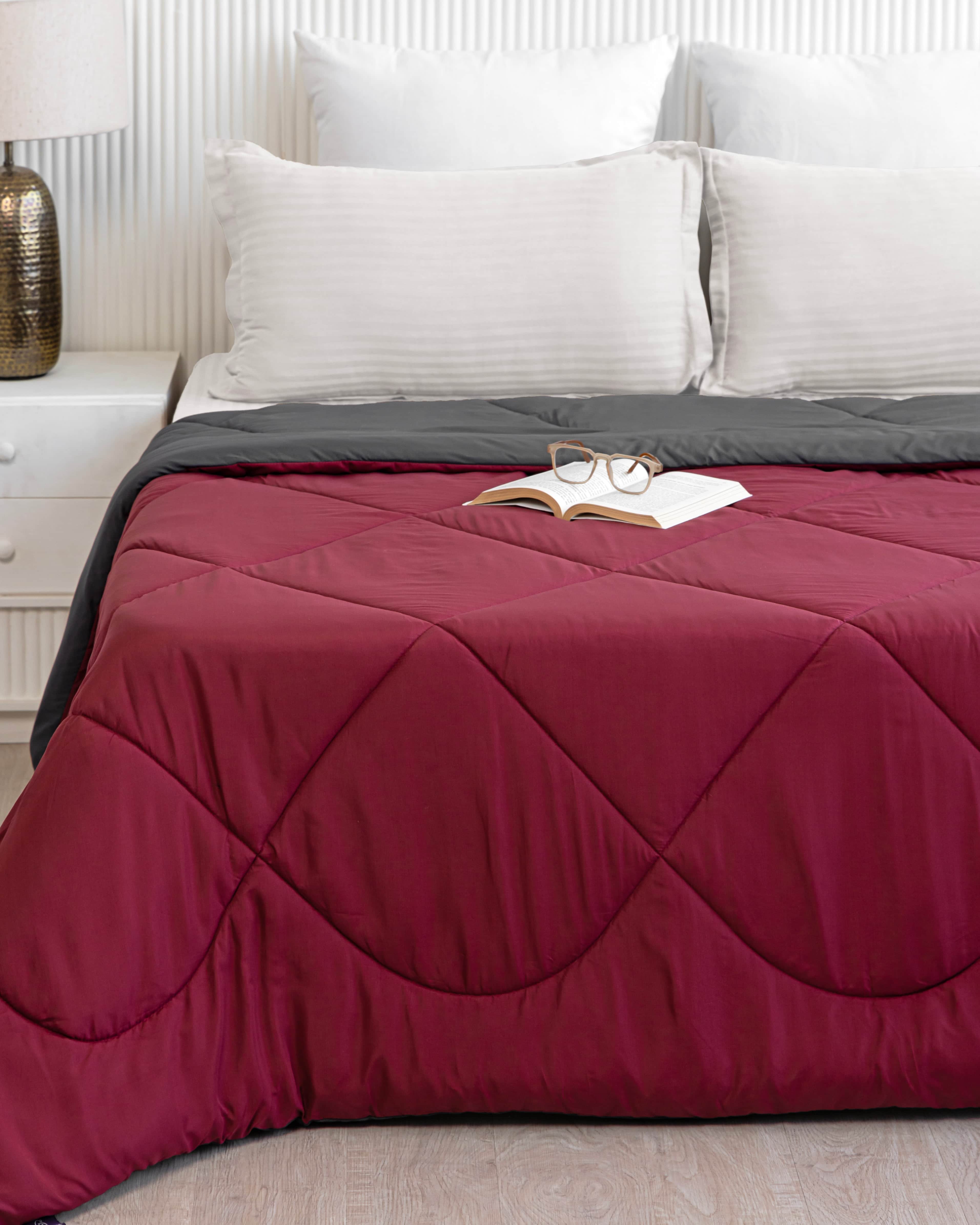 Maroon & Dark Grey Reversible Duvet AC Comforter