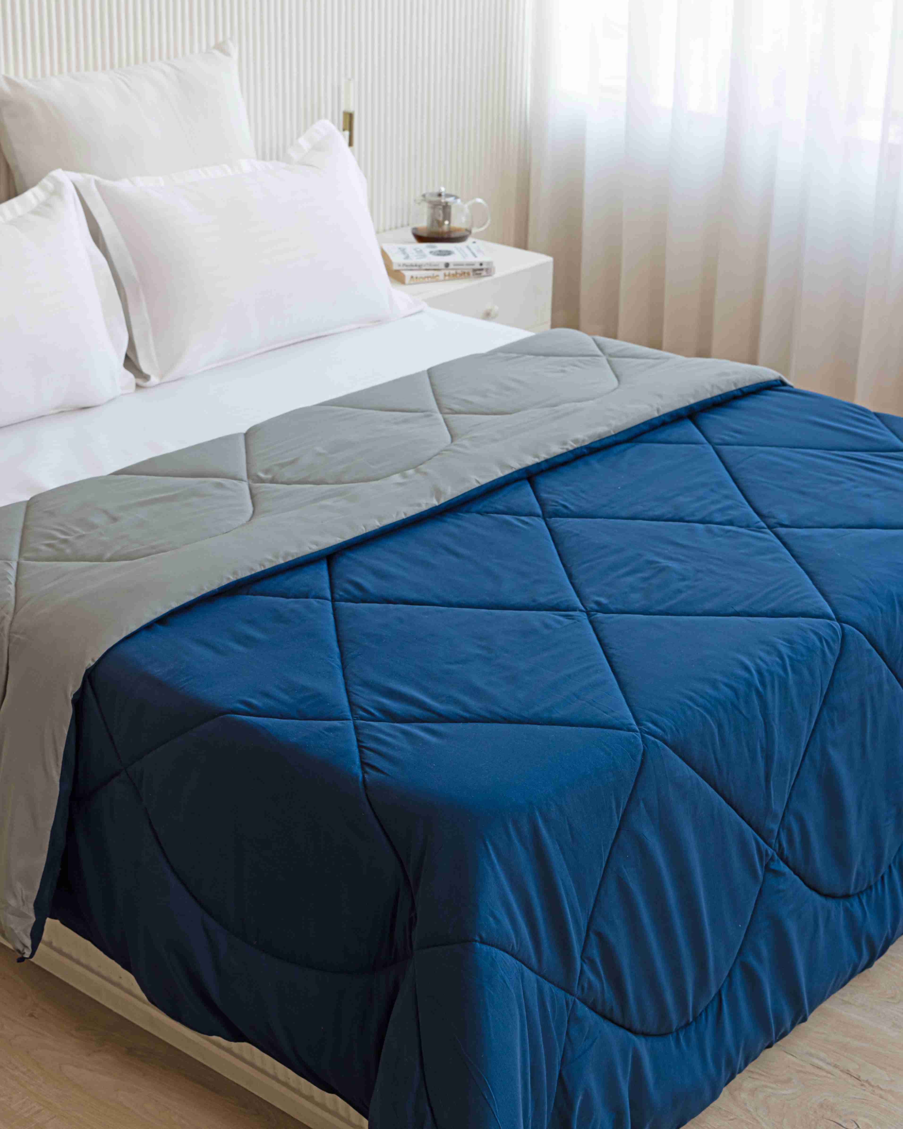 Navy Blue & Light Grey Reversible Duvet AC Comforter