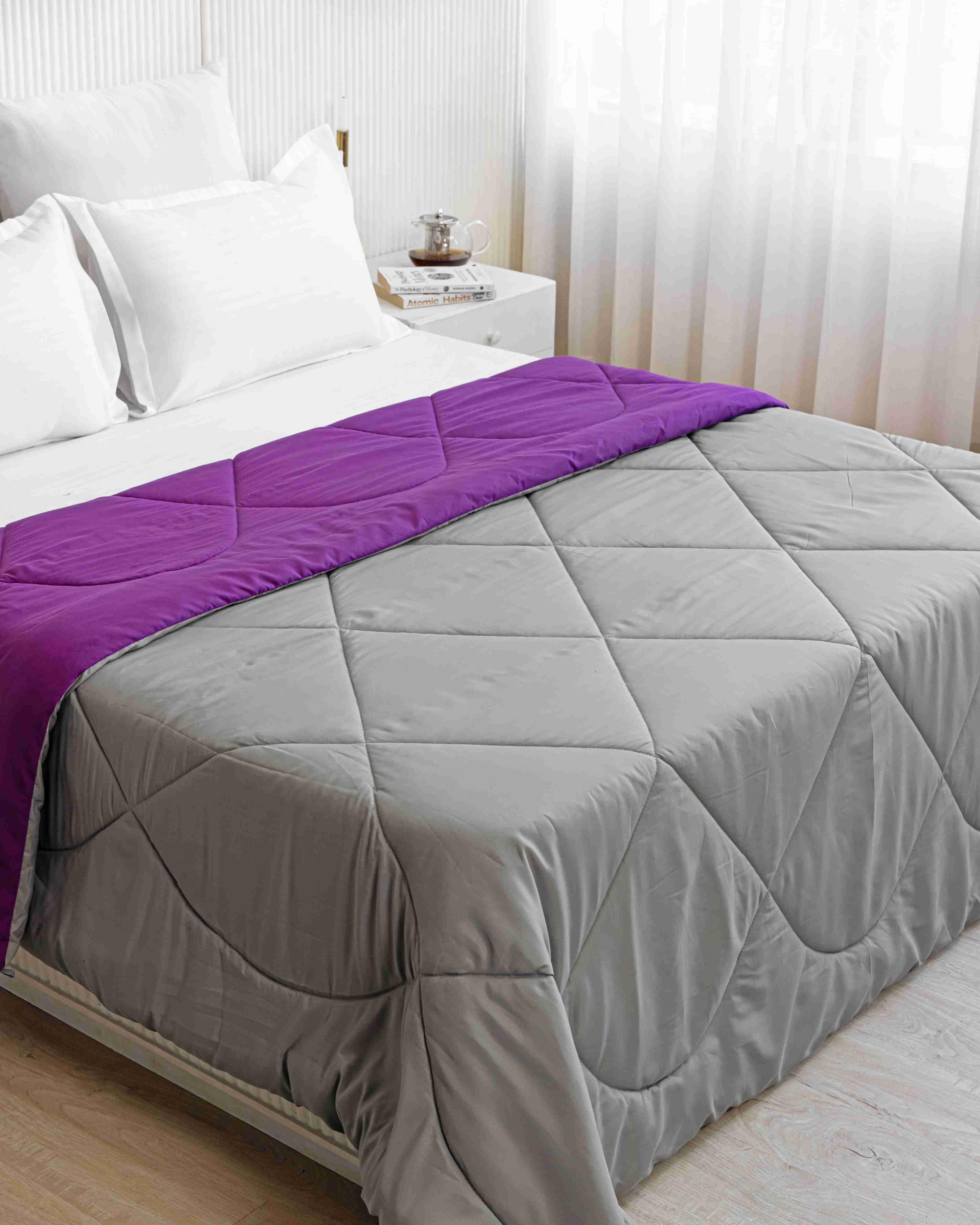 Purple & Light Grey Reversible Duvet Comforter