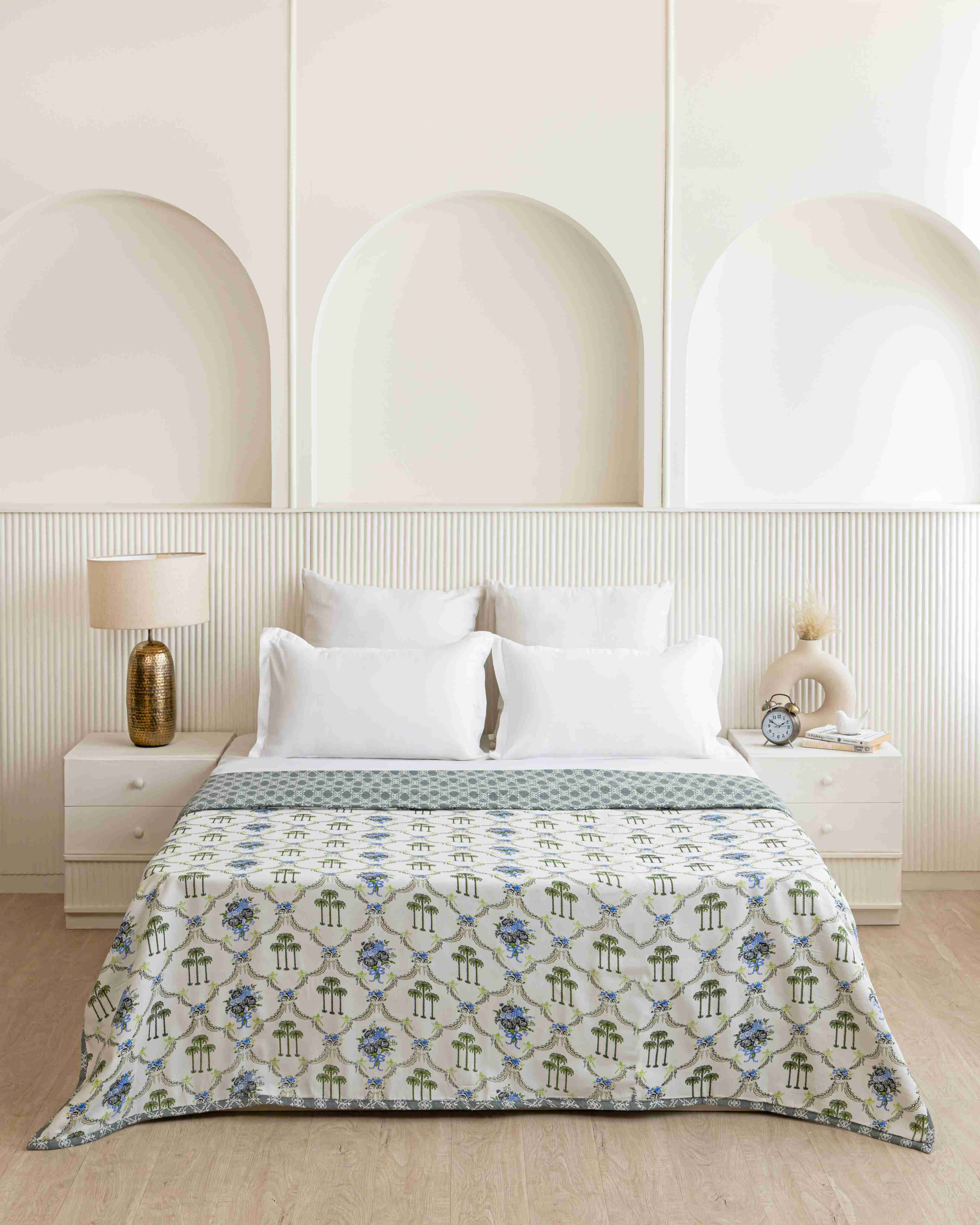 Blue & White Palm Tree Reversible Dohar