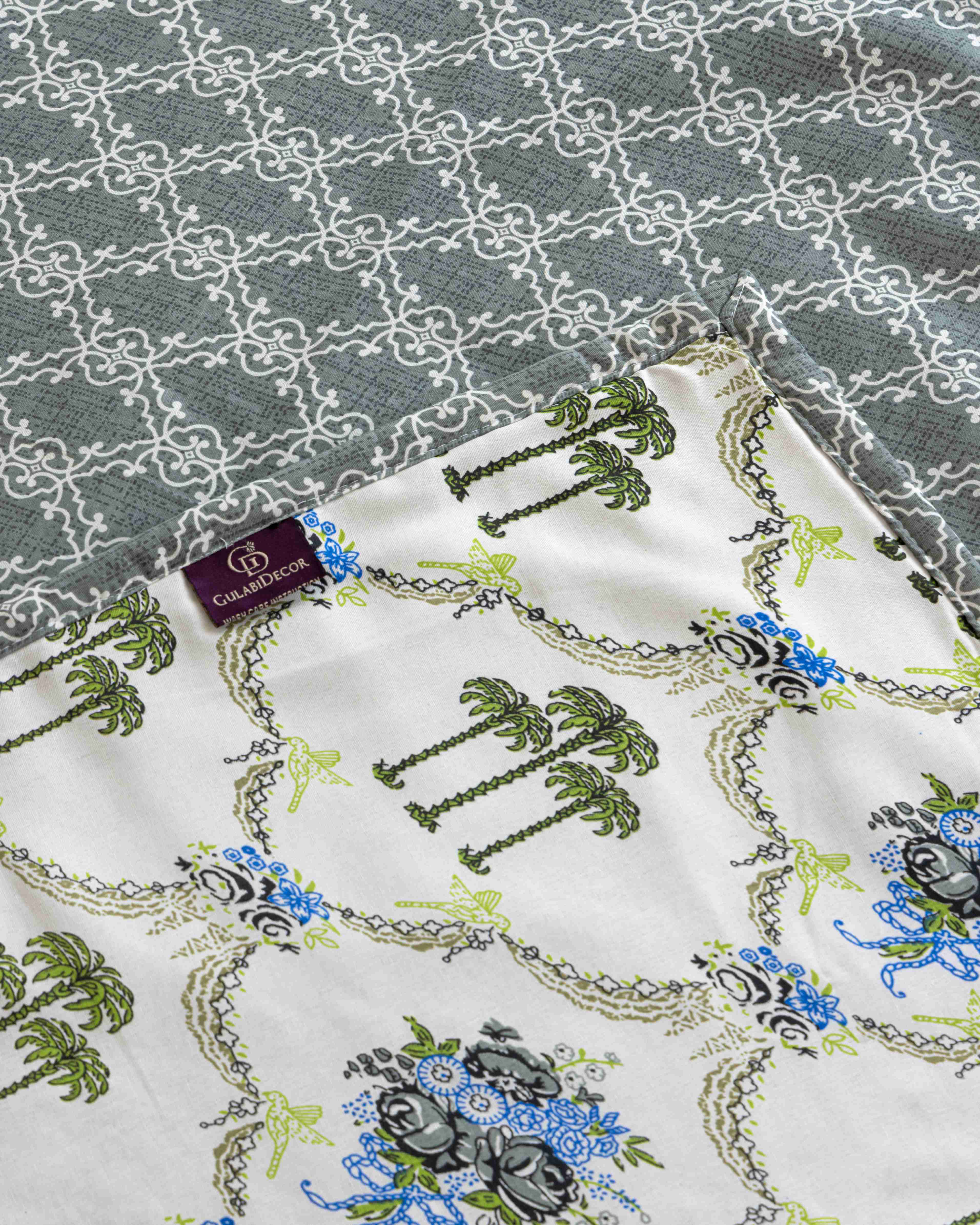 Blue & White Palm Tree Reversible Dohar