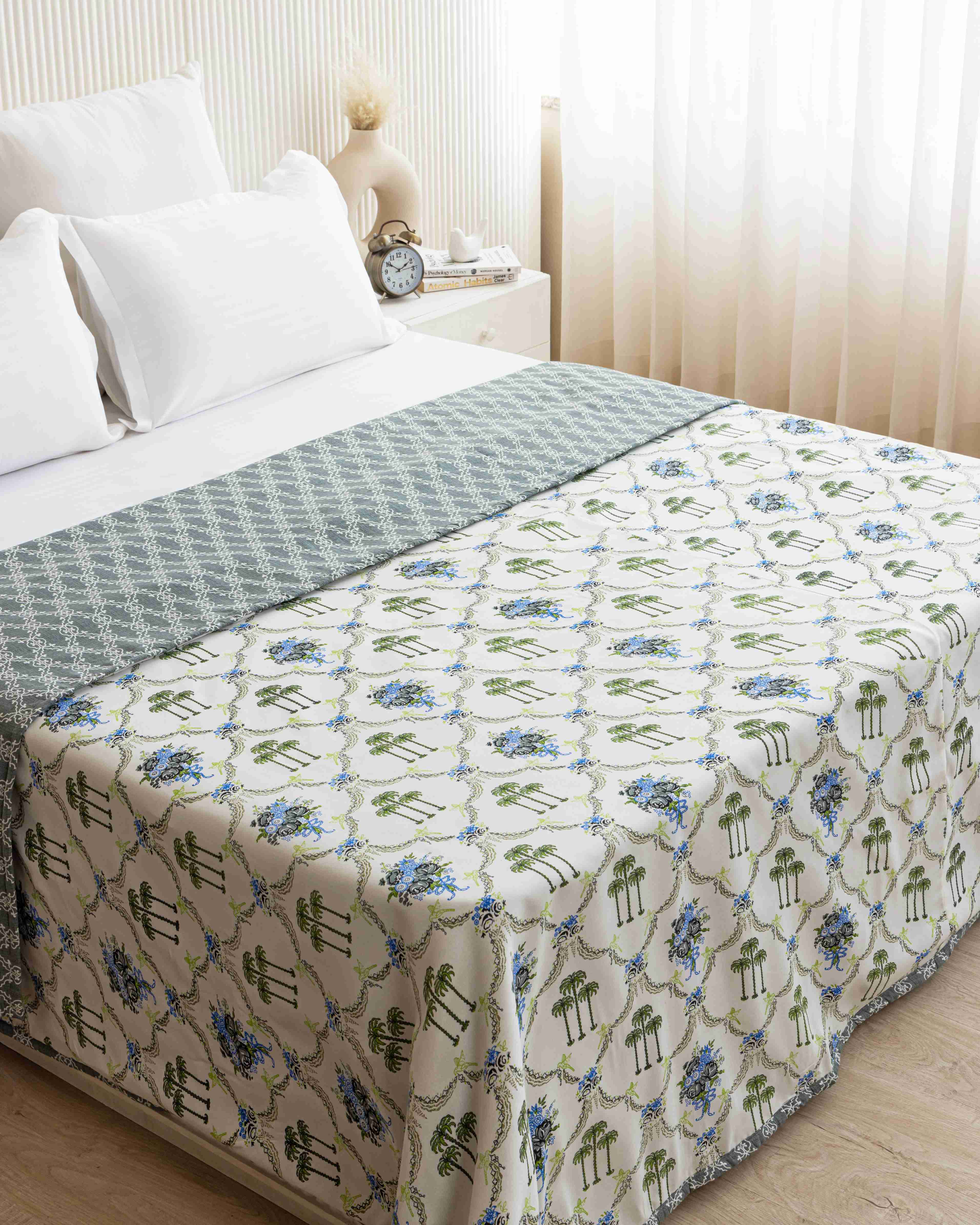 Blue & White Palm Tree Reversible Dohar