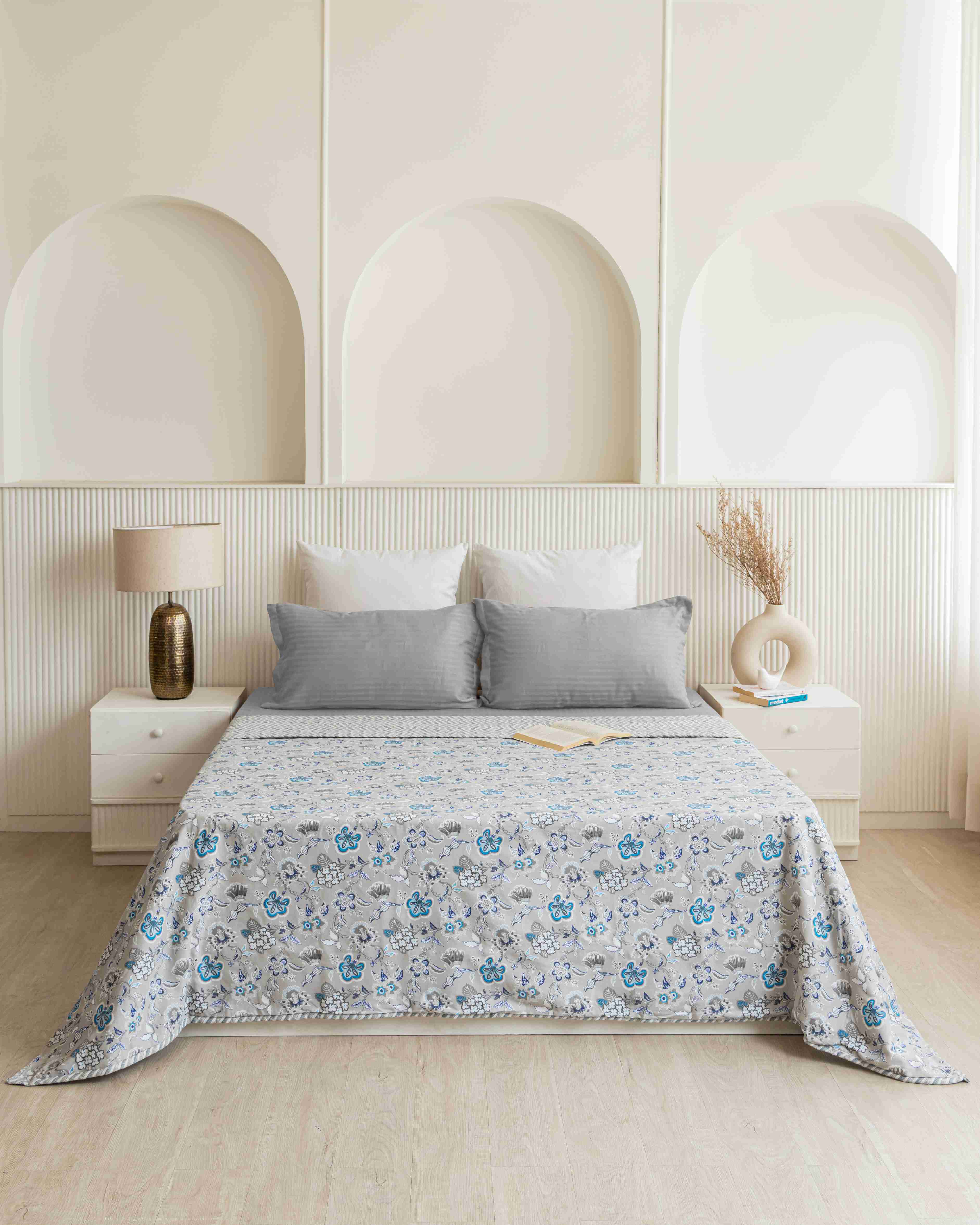 Grey & Blue Petals Reversible Dohar