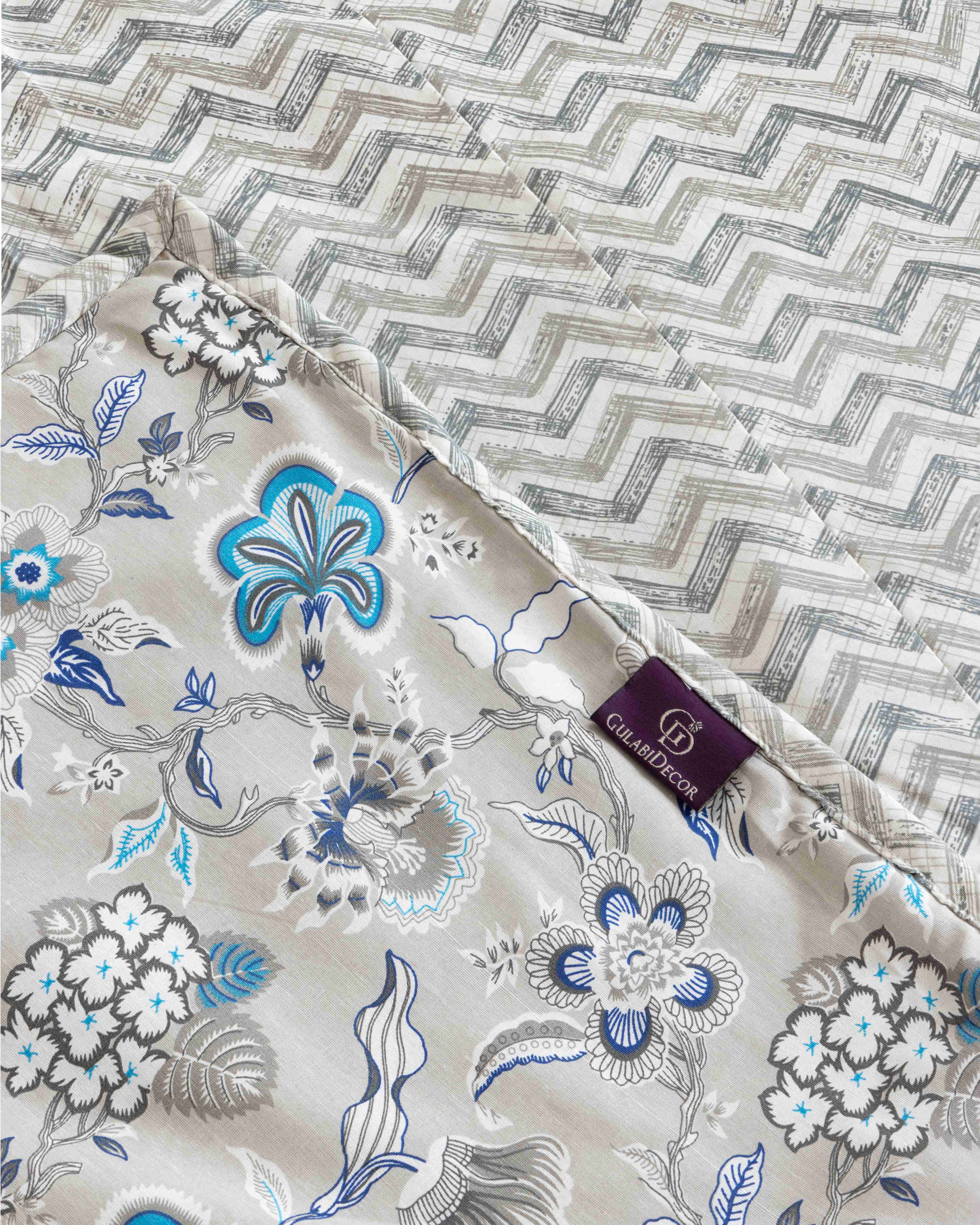 Grey & Blue Petals Ultrasoft Reversible Dohar