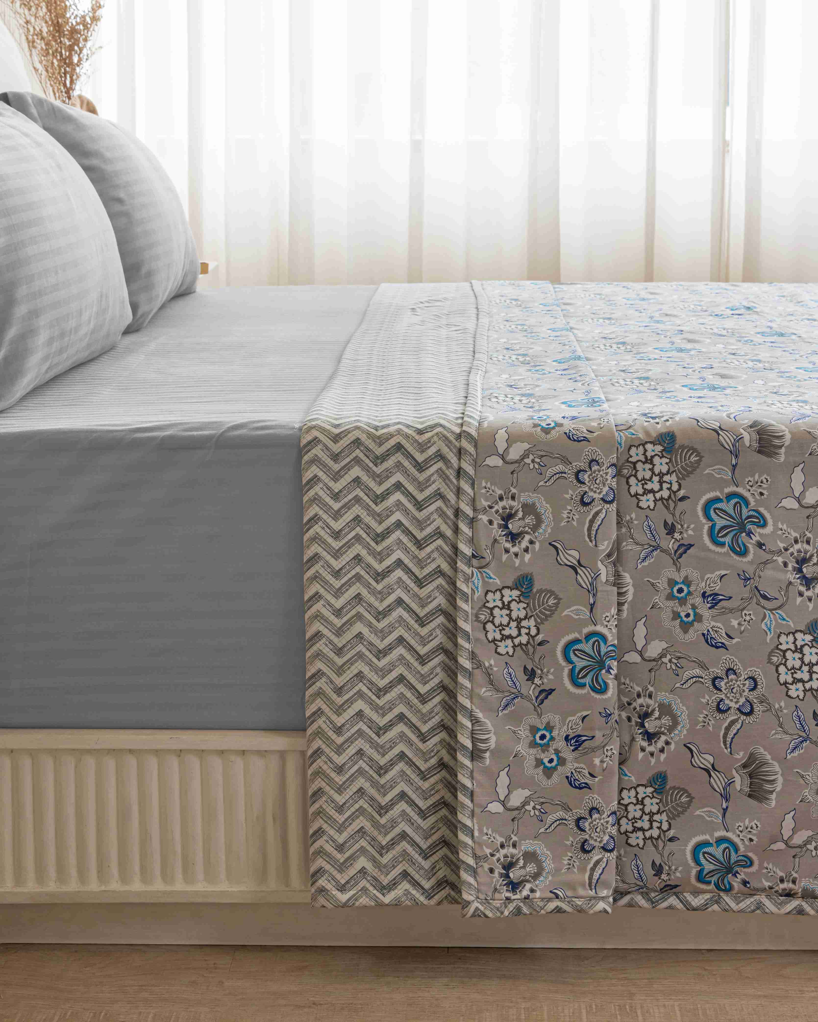 Grey & Blue Petals Ultrasoft Reversible Dohar
