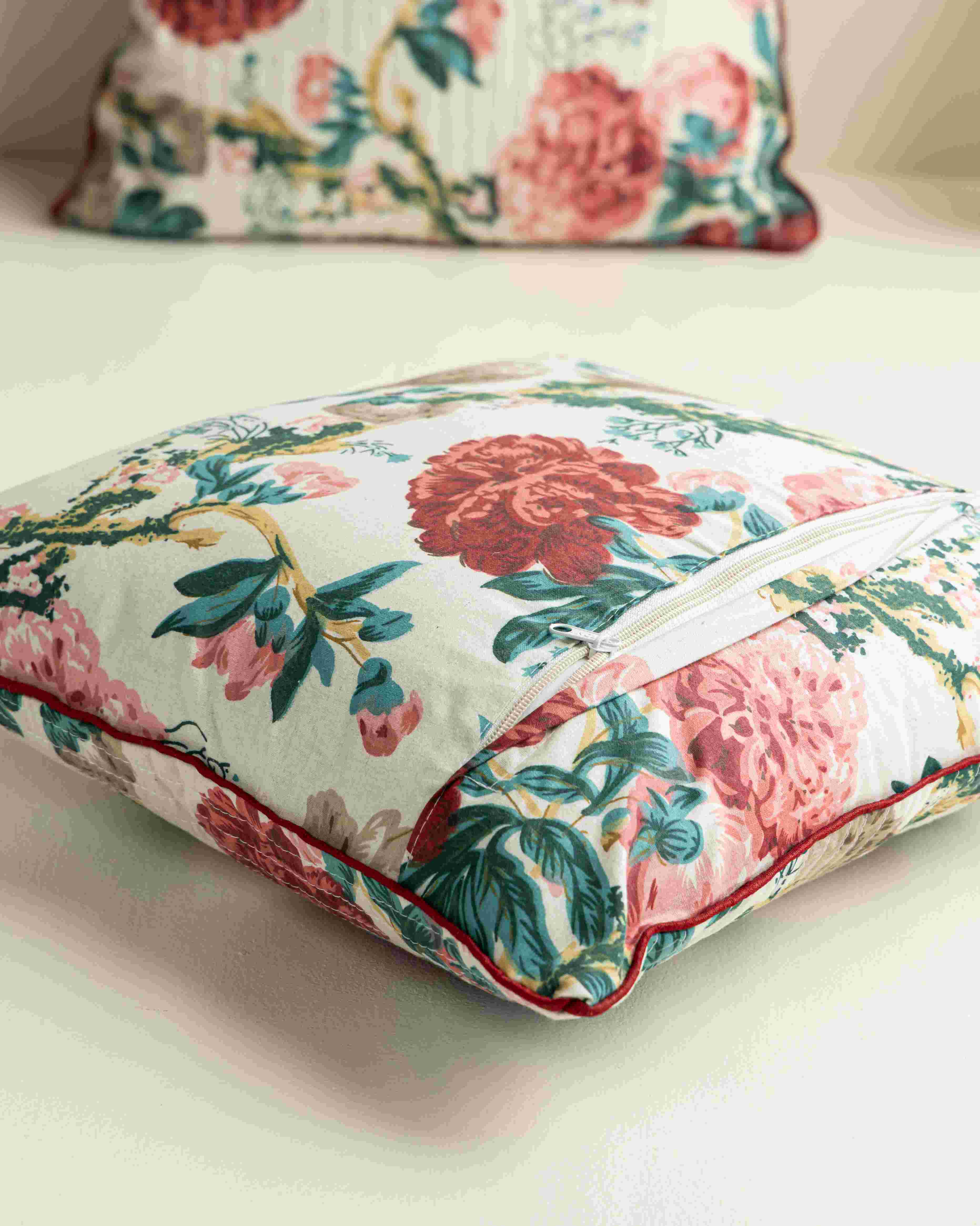 Quilted Crimson Blossom Cushion Covers (Pack of 5)