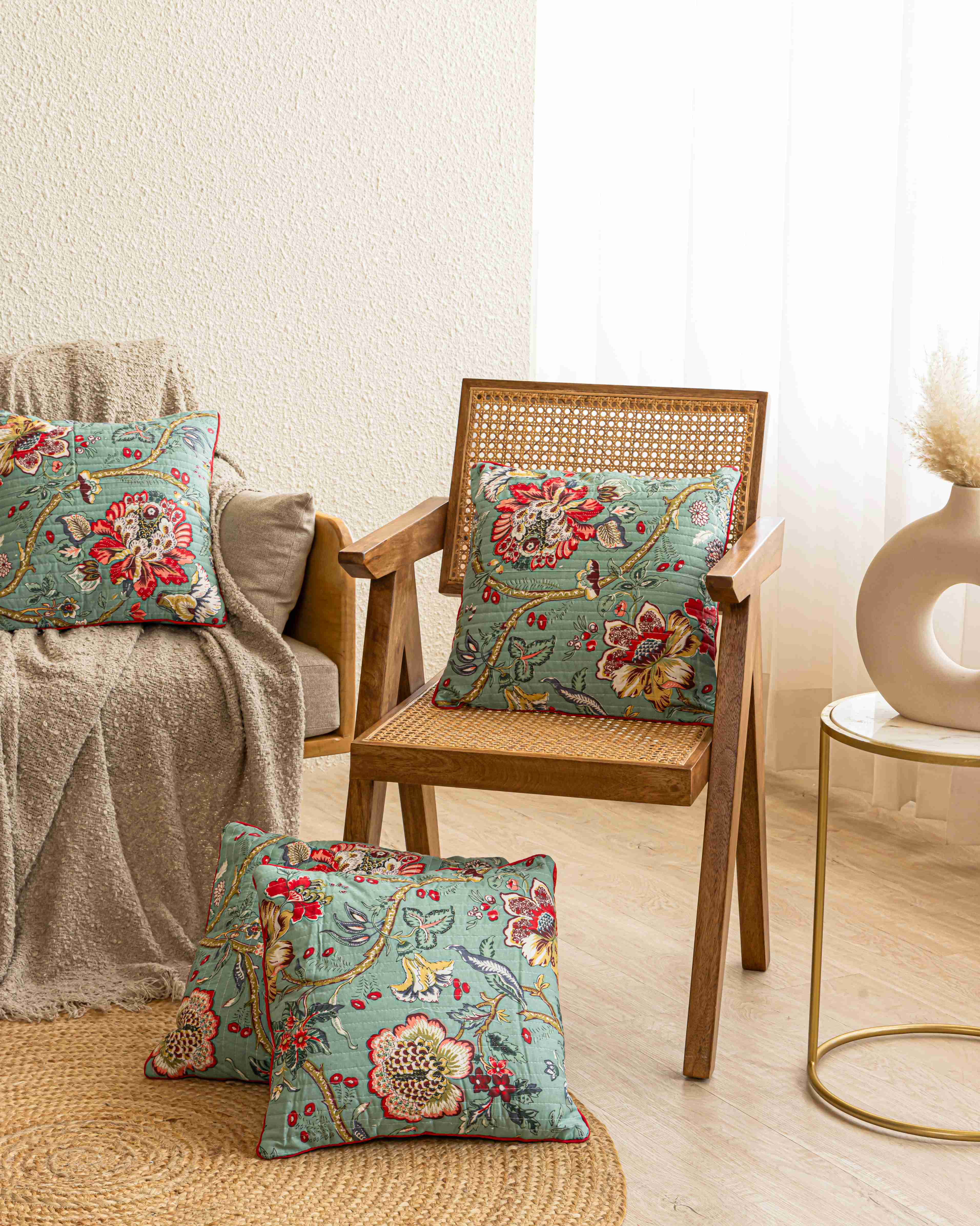 Quilted Blue Blossom Cushion Cover