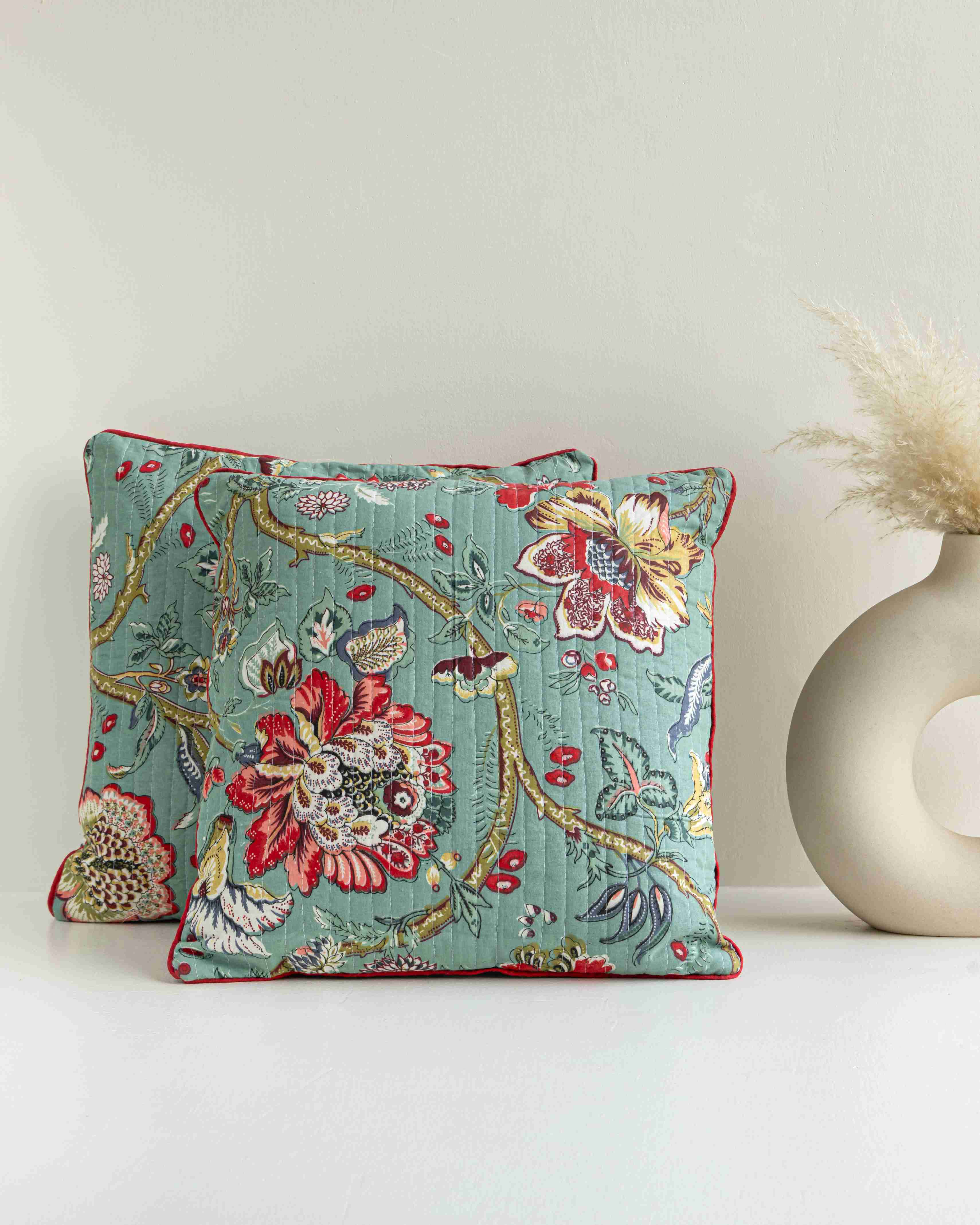 Quilted Blue Blossom Cushion Covers (Pack of 5)