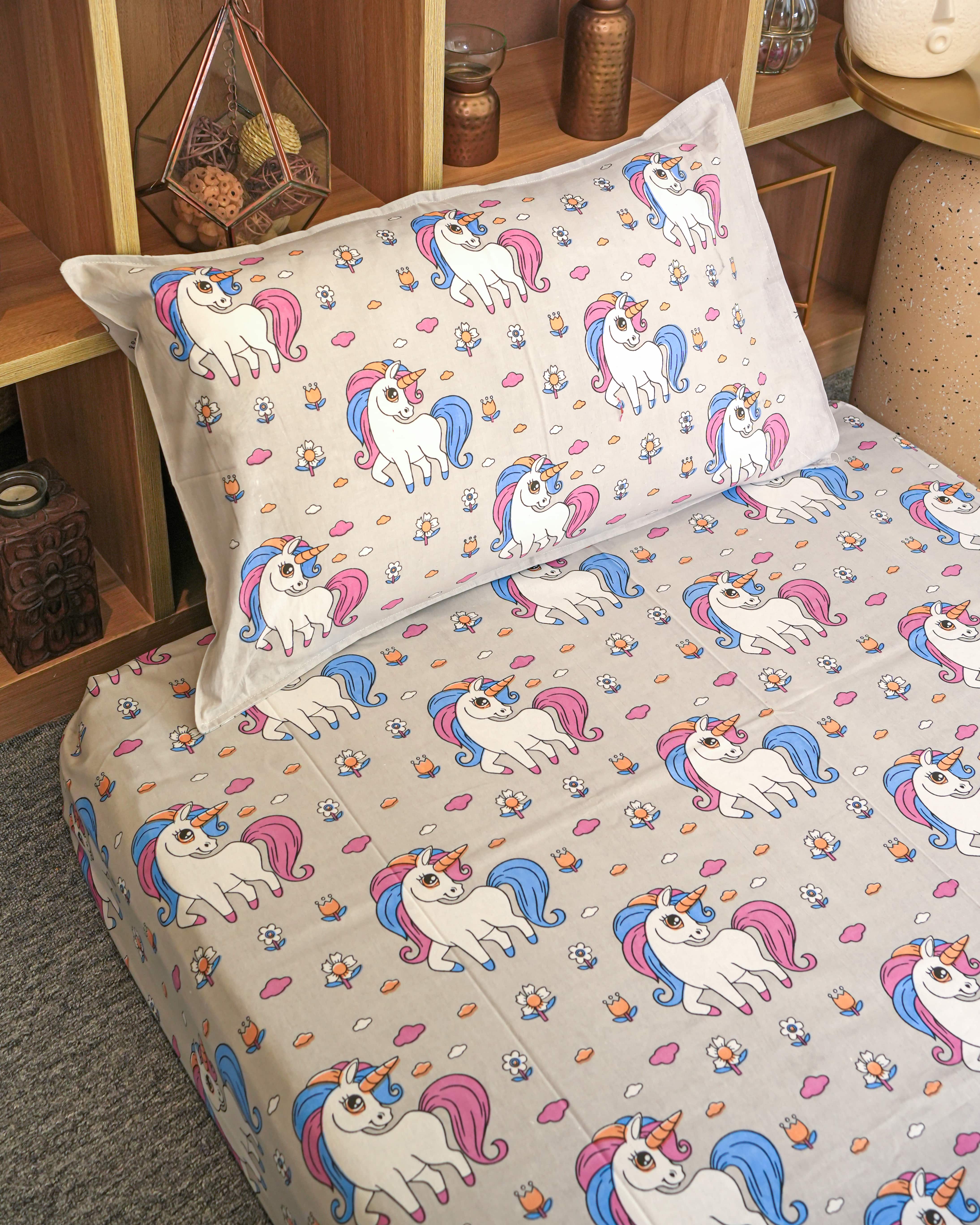 Baby Bedsheet - Grey Unicorn