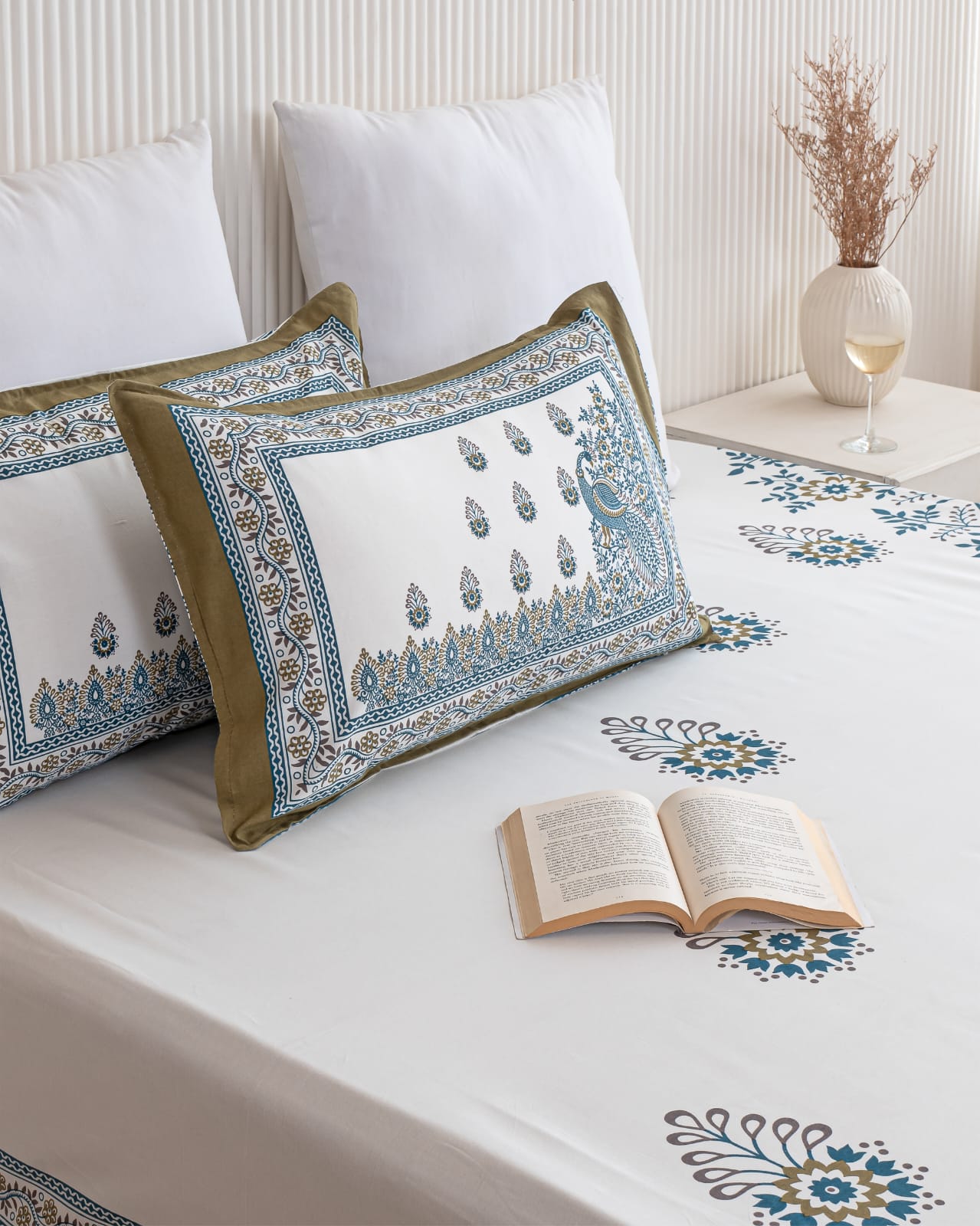 Ethnic Blue Peafowl Print Bedsheet