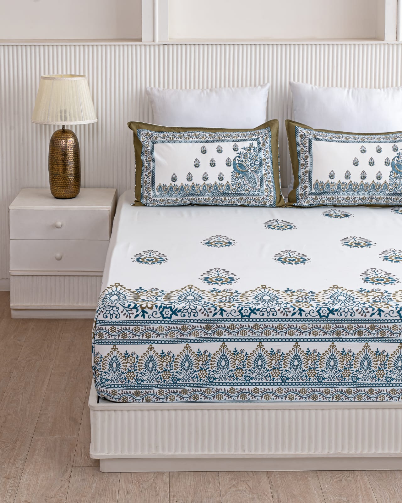Ethnic Blue Peafowl Print Bedsheet