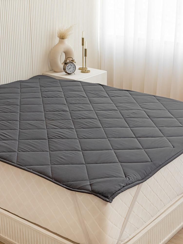 Quilted Mattress Protector With Elastic Hoops - Dark Grey