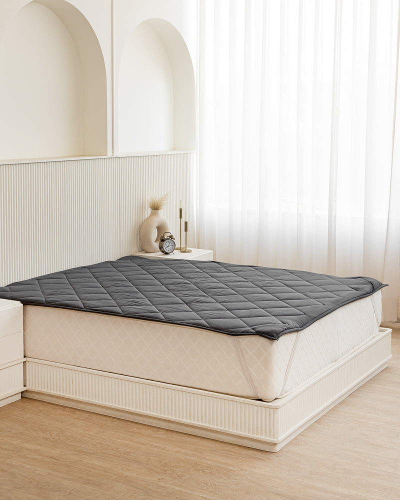Quilted Mattress Protector With Elastic Hoops - Dark Grey