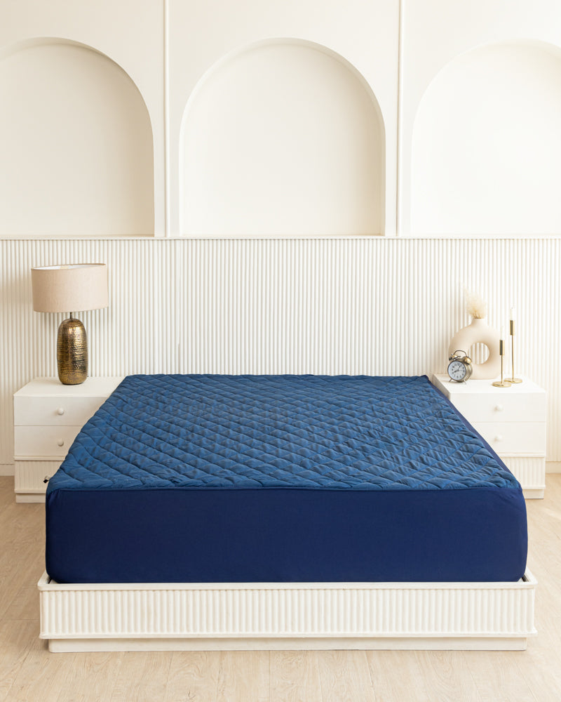 Fitted Waterproof Quilted Mattress Protector-Navy-blue
