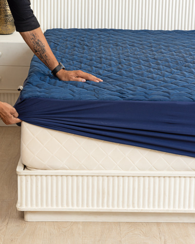 Fitted Waterproof Quilted Mattress Protector-Navy-blue