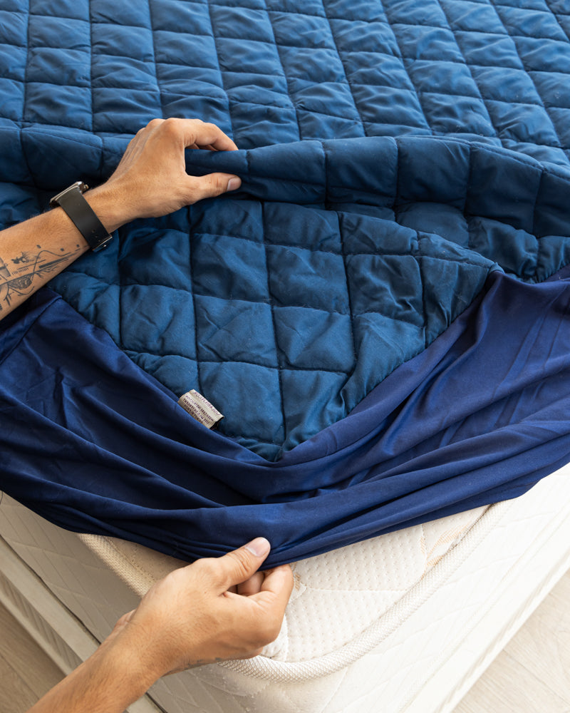 Fitted Waterproof Quilted Mattress Protector-Navy-blue