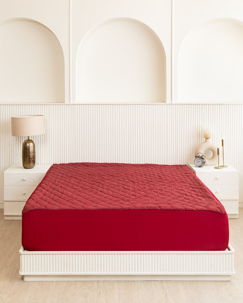 Fitted Waterproof Quilted Mattress Protector-Maroon