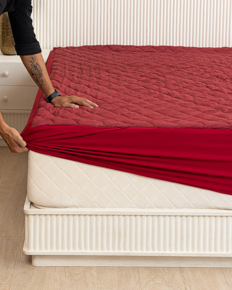 Fitted Waterproof Quilted Mattress Protector-Maroon