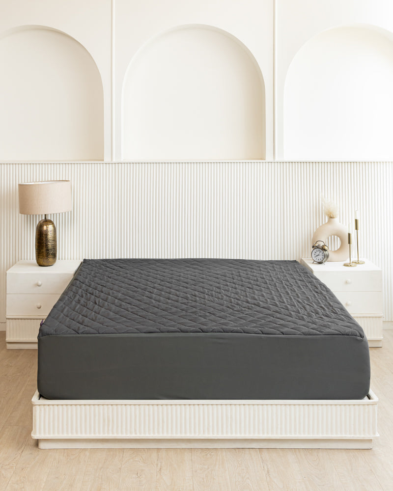 Fitted Waterproof Quilted Mattress Protector-Dark Grey