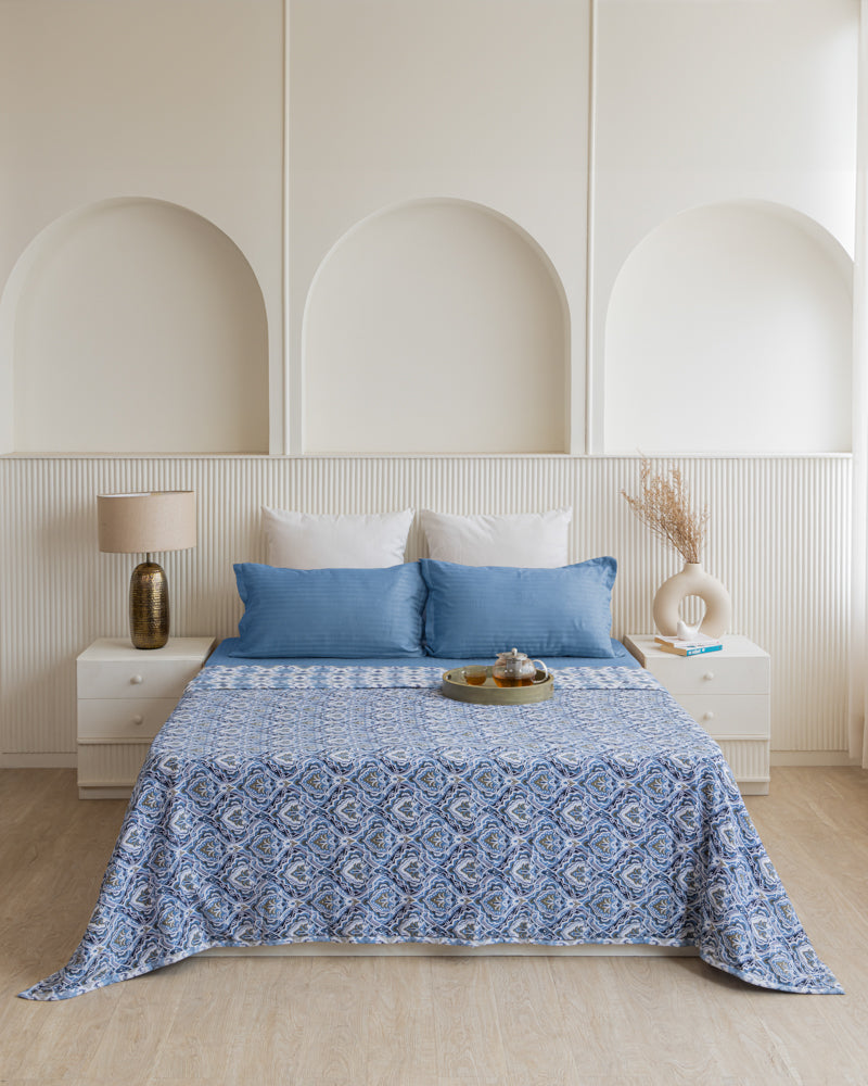 Blue White Ikat Reversible Dohar