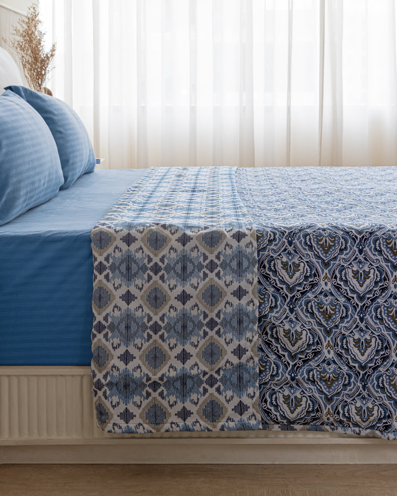 Blue White Ikat Reversible Dohar
