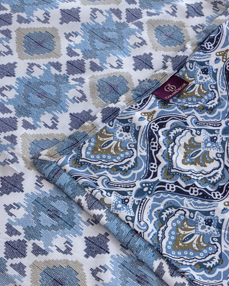 Blue White Ikat Reversible Dohar