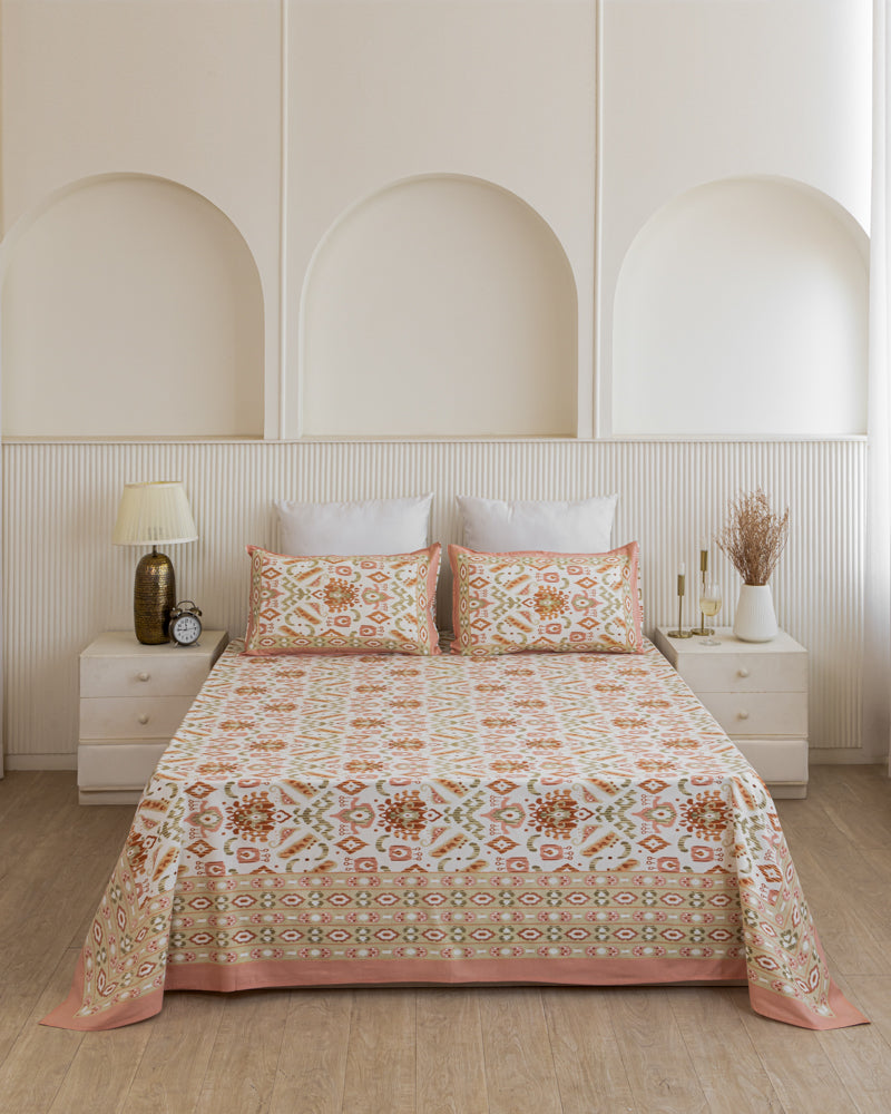 Rust Mirage Ikat Printed Bedsheet