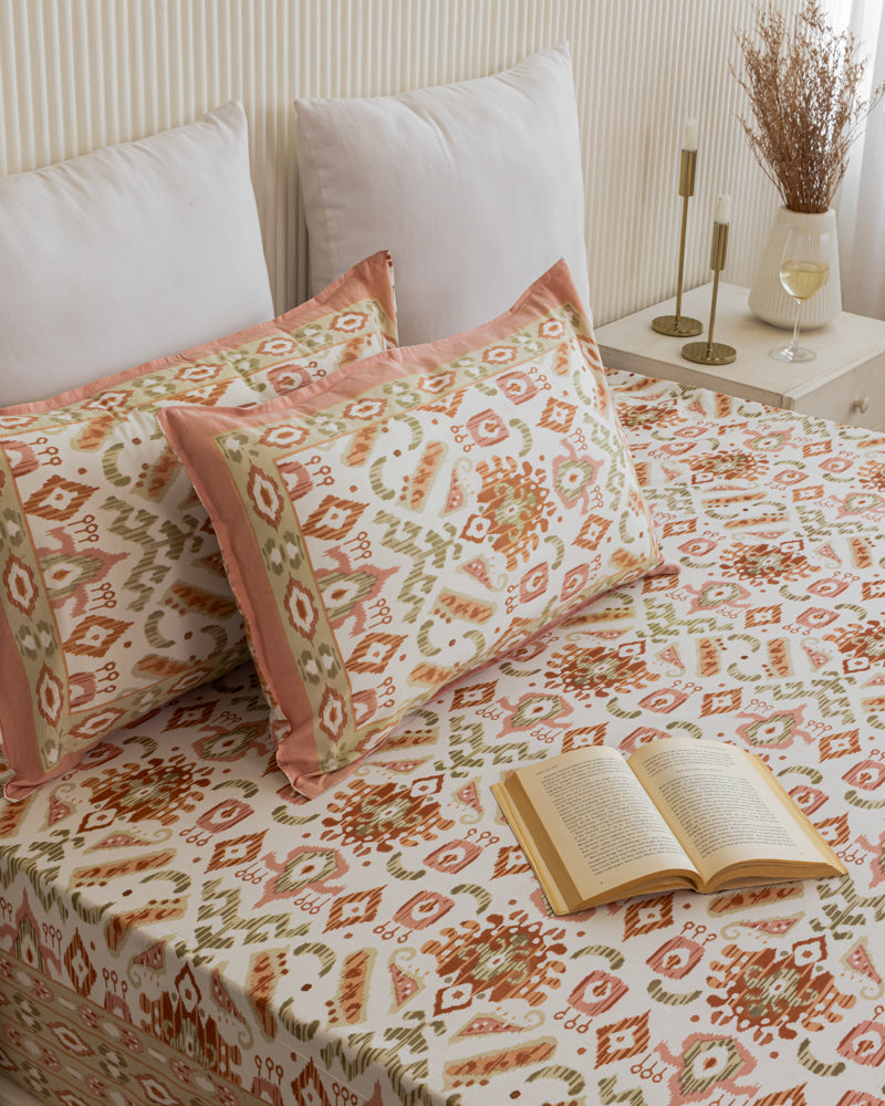 Rust Mirage Ikat Printed Bedsheet