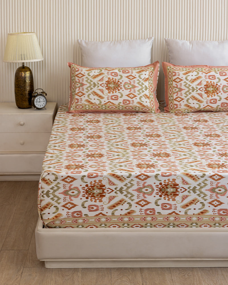 Rust Mirage Ikat Printed Bedsheet
