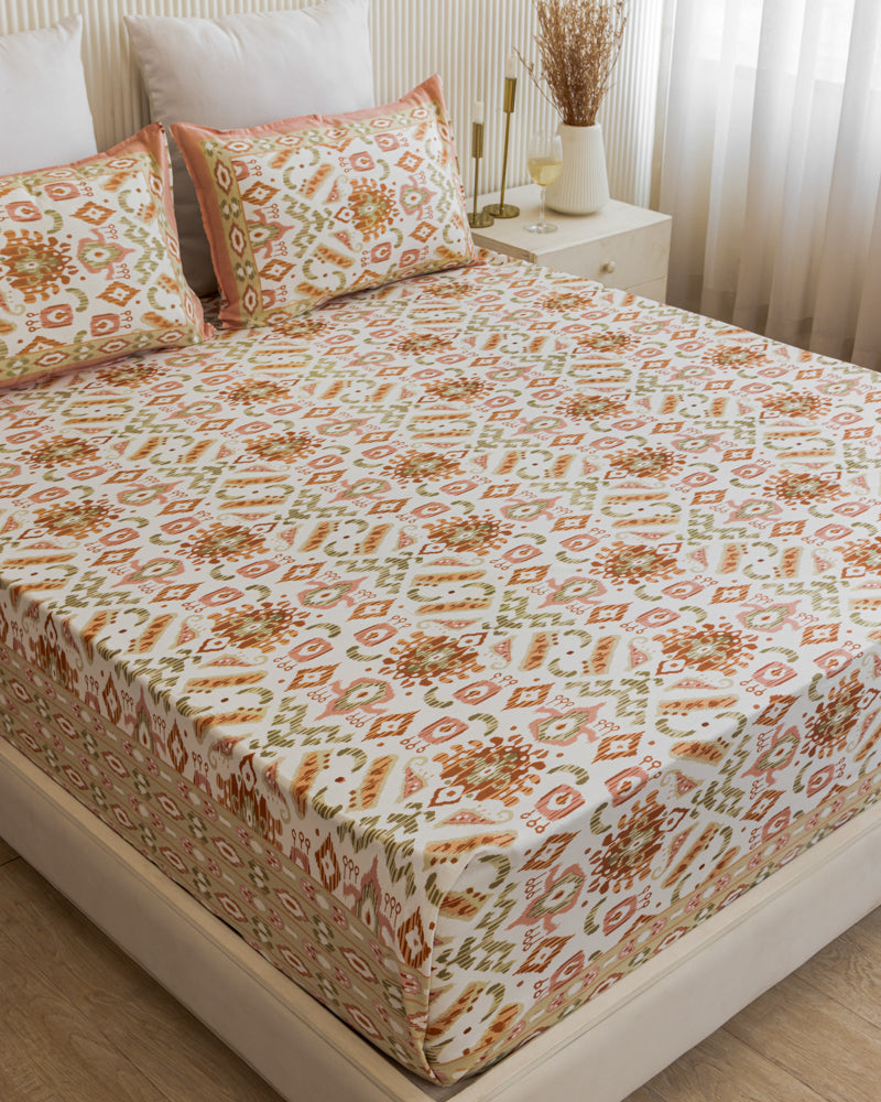 Rust Mirage Ikat Printed Bedsheet