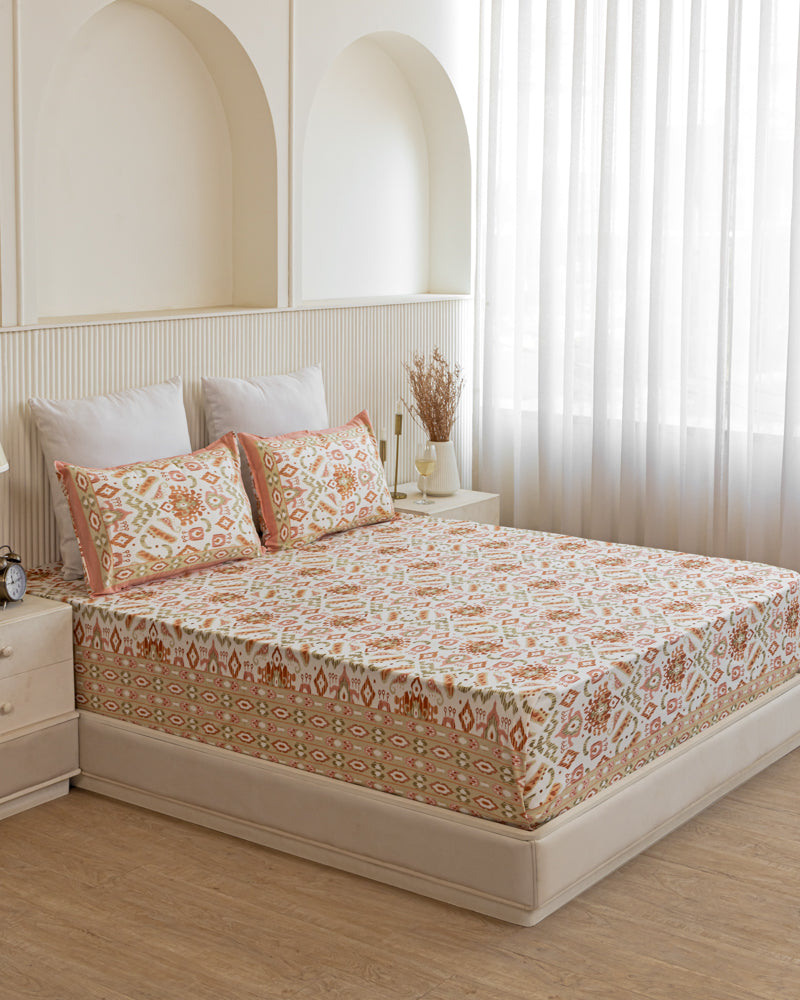 Rust Mirage Ikat Printed Bedsheet