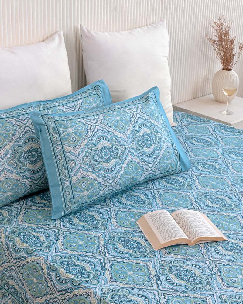 Turquoise Ikat Printed Bedsheet