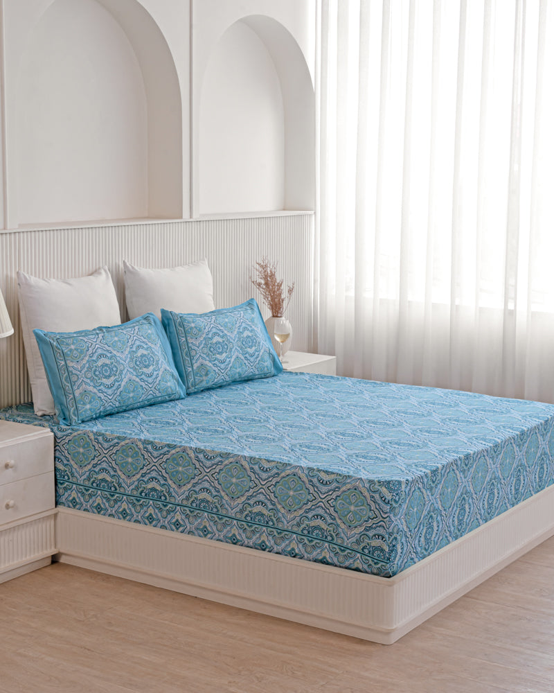 Turquoise Ikat Printed Bedsheet
