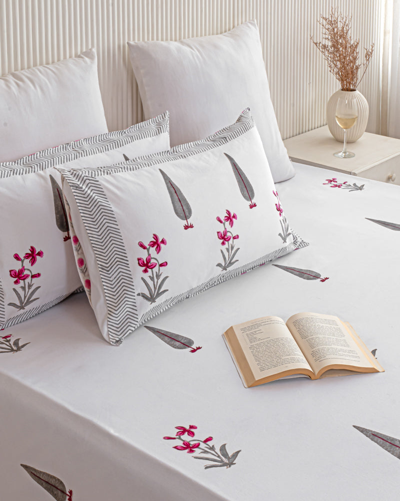 Hand Block Ivoria Orchid Bedsheet