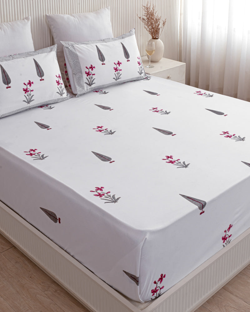 Hand Block Ivoria Orchid Bedsheet