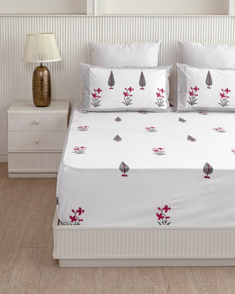 Hand Block Ivoria Orchid Bedsheet