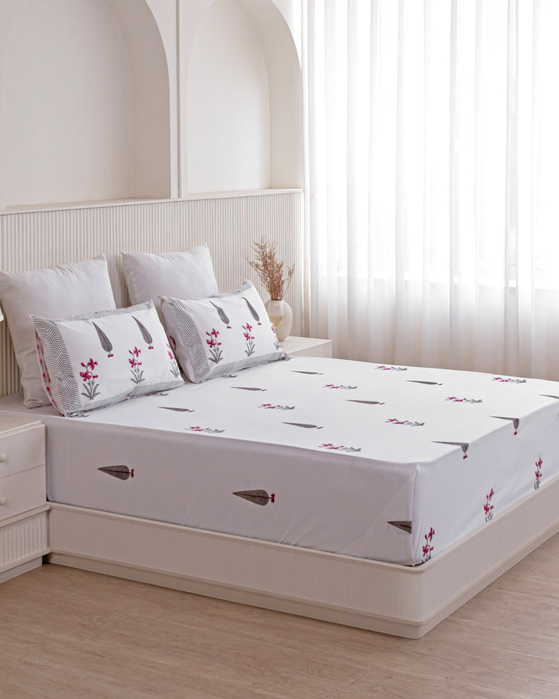 Hand Block Ivoria Orchid Bedsheet