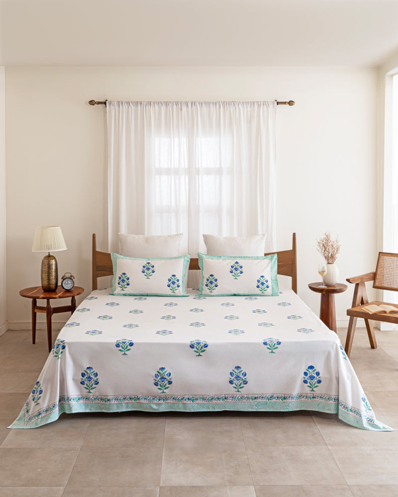 Hand Block Minimalist floral Bedsheet