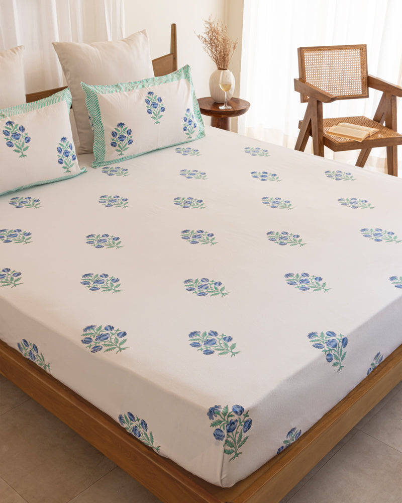 Hand Block Minimalist Floral Bedsheet