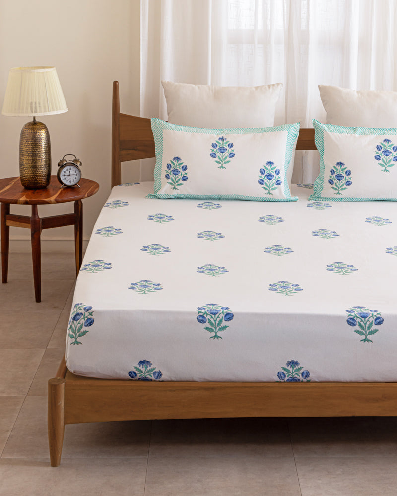 Hand Block Minimalist Floral Bedsheet
